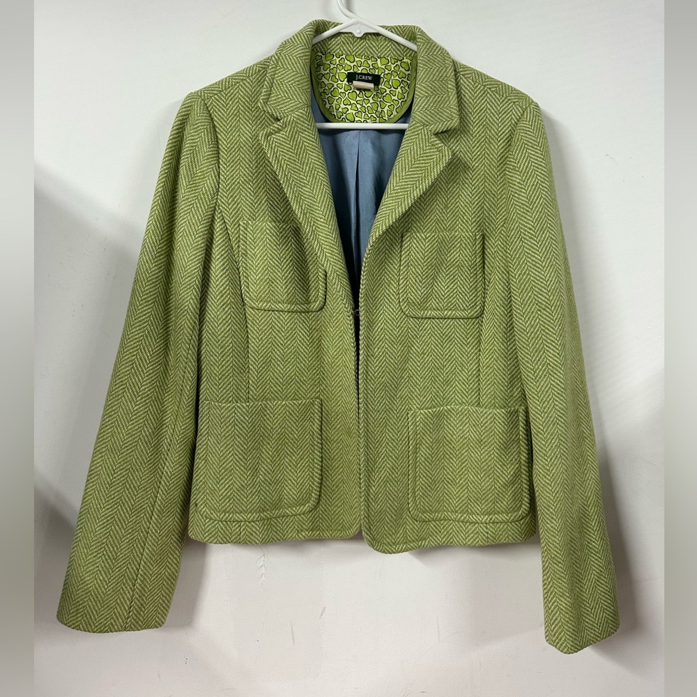 J.Crew + Robert Noble Scotland Blazer Green Womens Sz 12 Wool Jacket Herringbone